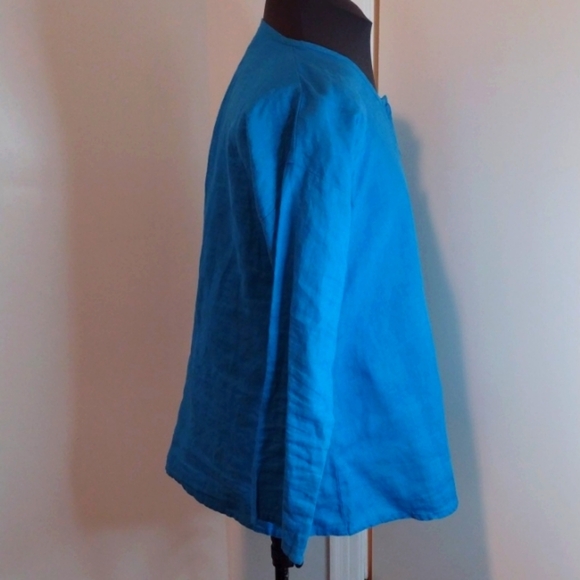 Flax 100% linen turquoise long sleeve tunic Size S - Picture 2 of 6